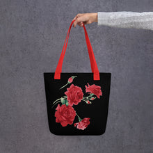 Load image into Gallery viewer, Red Rose (Black Background) Tote Bag