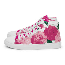 Load image into Gallery viewer, Pink Rose Women's High Top Canvas Sneakers (White)