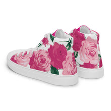 Load image into Gallery viewer, Pink Rose Women's High Top Canvas Sneakers (White)