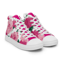 Load image into Gallery viewer, Pink Rose Women's High Top Canvas Sneakers (White)
