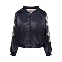 Load image into Gallery viewer, Ivory Rose Embroidered Reversible Bomber Jacket