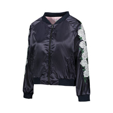 Load image into Gallery viewer, Ivory Rose Embroidered Reversible Bomber Jacket