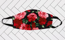 Load image into Gallery viewer, Red Rose Face Mask (Black Background)