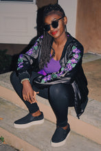 Load image into Gallery viewer, Violet Embroidered Reversible Bomber Jacket