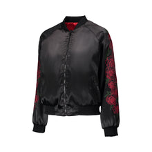Load image into Gallery viewer, Red Rose Embroidered Reversible Bomber Jacket