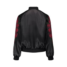 Load image into Gallery viewer, Red Rose Embroidered Reversible Bomber Jacket