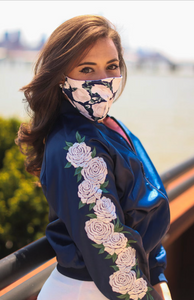 Ivory Rose Embroidered Reversible Bomber Jacket