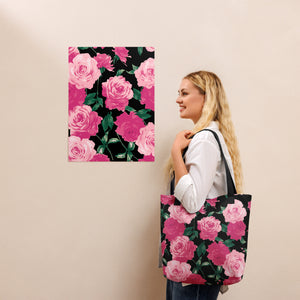 Pink Rose All Over Tote Bag