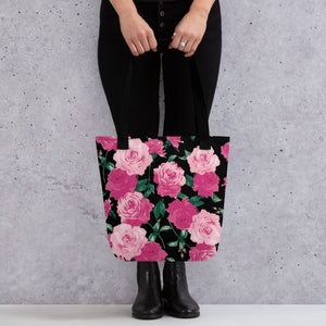 Pink Rose All Over Tote Bag