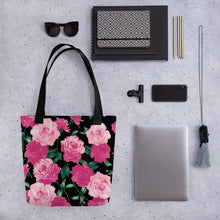 Load image into Gallery viewer, Pink Rose All Over Tote Bag