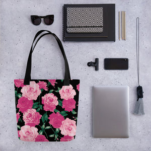 Pink Rose All Over Tote Bag