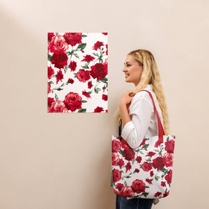 Red Rose All Over Tote Bag