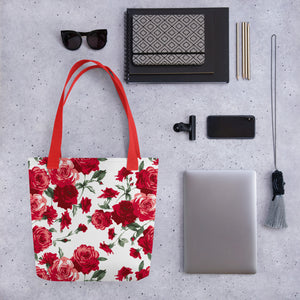 Red Rose All Over Tote Bag