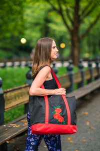 Red Rose Embroidered Tote Bag