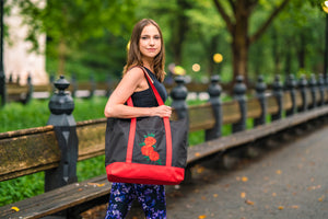 Red Rose Embroidered Tote Bag