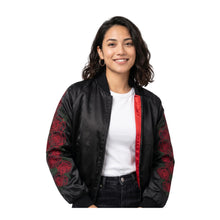 Load image into Gallery viewer, Red Rose Embroidered Reversible Bomber Jacket