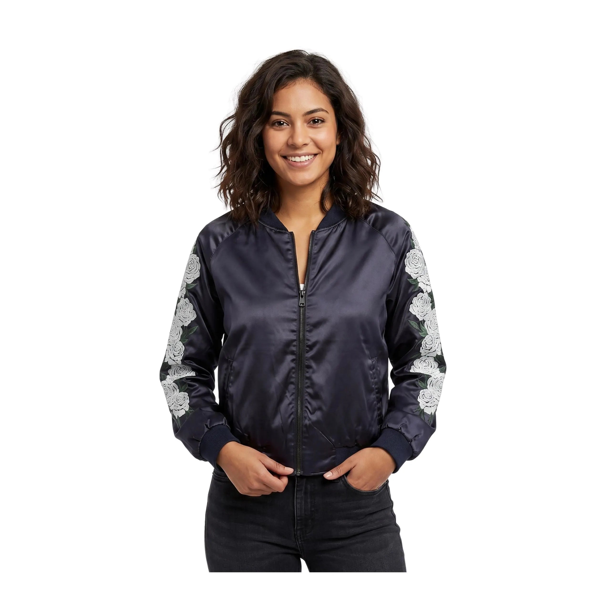 Ivory Rose Embroidered Reversible Bomber Jacket – Bloomlala