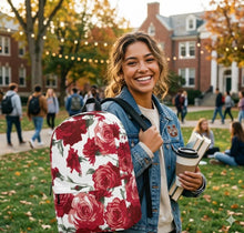 Load image into Gallery viewer, Red Rose White Backpack