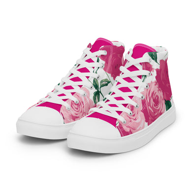 Pink Rose Women's High Top Canvas Sneakers (White)