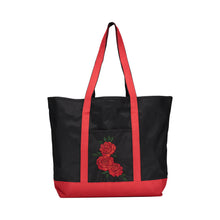 Load image into Gallery viewer, Red Rose Embroidered Tote Bag