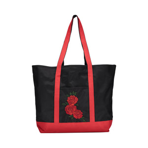 Red Rose Embroidered Tote Bag