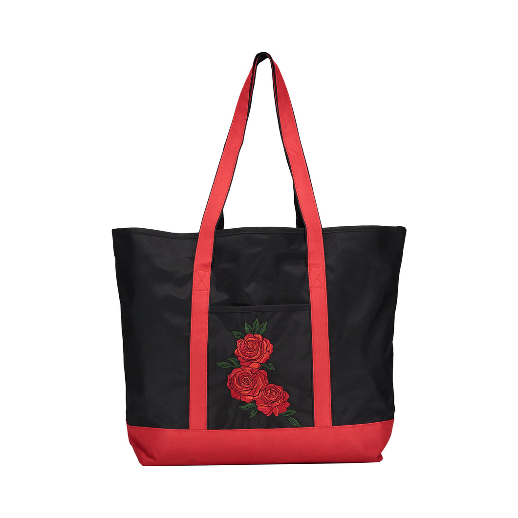 Red Rose Embroidered Tote Bag