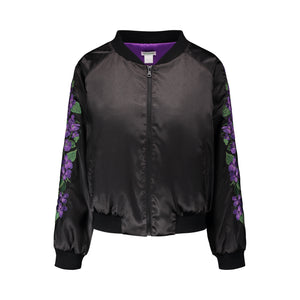 Violet Embroidered Reversible Bomber Jacket
