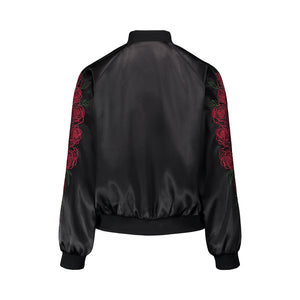 Red Rose Embroidered Reversible Bomber Jacket